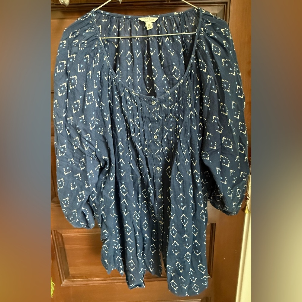Sonoma Blue and White Blouse Elegant Top